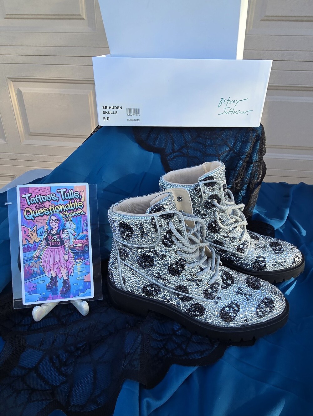 Betsey Johnson SB-HUDSN Skulls Rhinestone Combat Boots